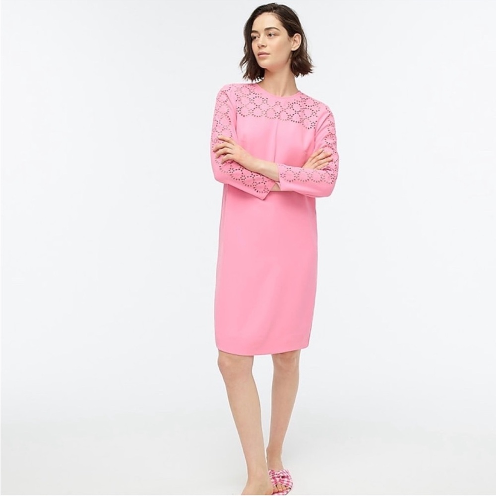 NWT J.Crew Laser-cut eyelet dress in 365 crepe Pink size 4